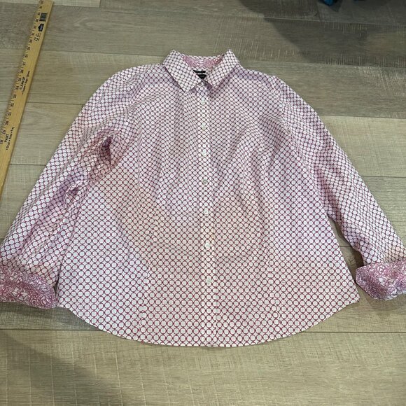TALBOTS WOMENS WRINKLE RESISTANT FUSHIA PINK WHITE LONG SLEEVE BUTTON SHIRT 14 - Picture 1 of 8